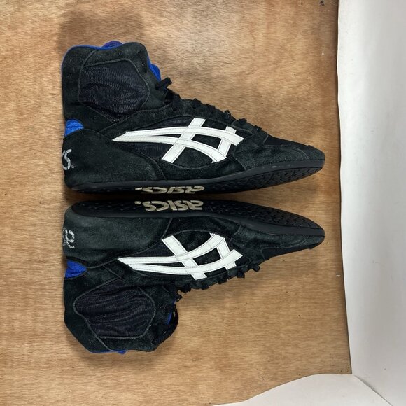 Vintage Asics Wrestling Shoes Mens 10 JL 404 Black White Blue High-Top Lace-Up